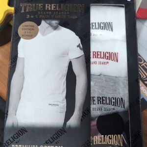 True Religion V-Neck T-Shirt Set in White, Gray, and Black